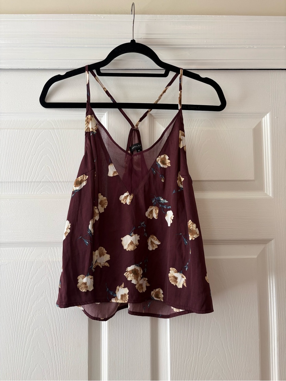 Kendall and Kylie Jenner Floral Strappy V-Neck Cami Tank Top - Burgundy